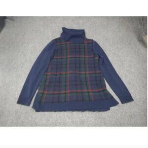 Talbots Plaid Turtleneck Sweater Size Medium Navy Green Red‎ Tartan Pattern